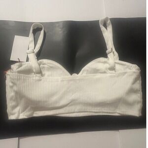 Rose Velvet White Ribbed Bustier Crop Top Plus Size 3XL Adjustable Straps NWT